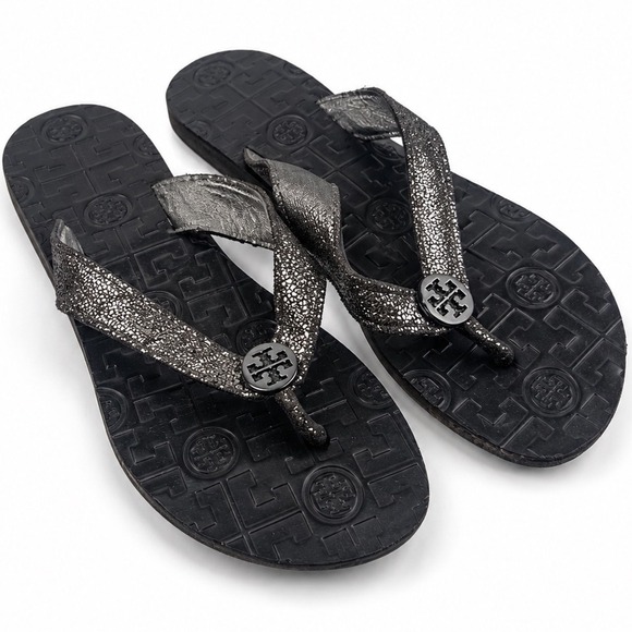 Tory Burch Shoes - Tory Burch Vintage Y2K Metallic Logo Flip Flop Sandals Women's Size 8-8.5